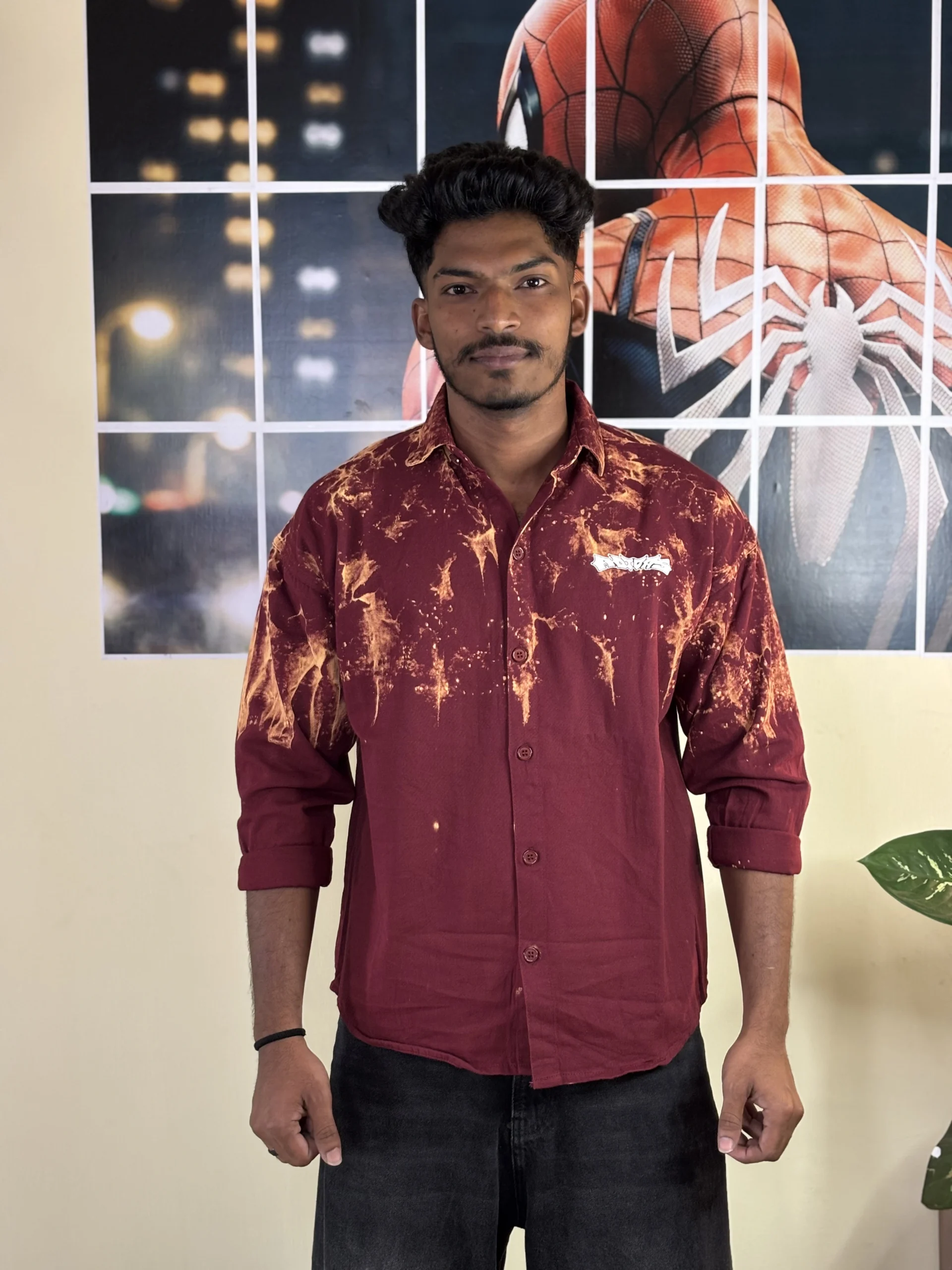 Toxic Bloom Acid-Wash Over sized maroon shirt