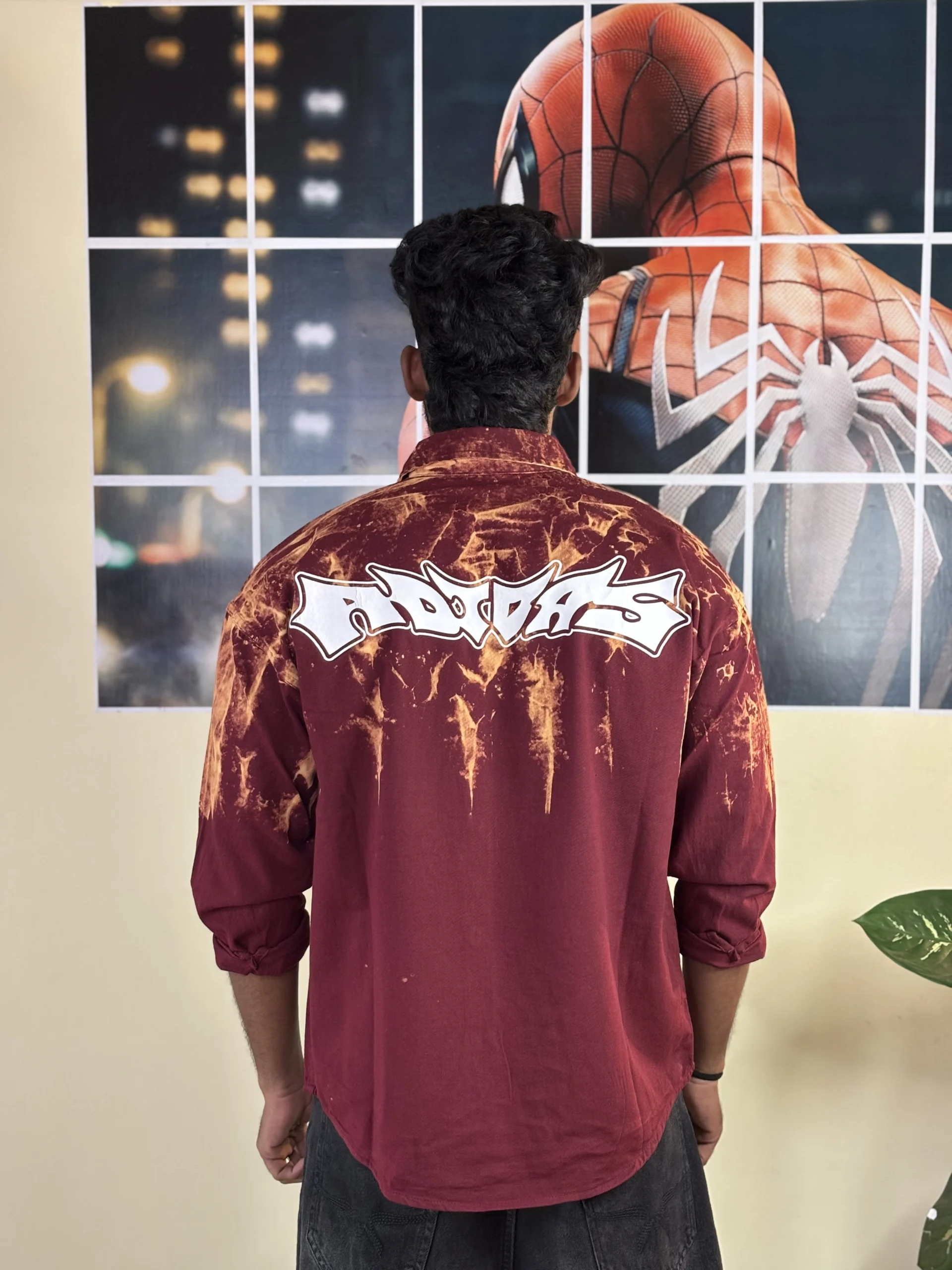 Toxic Bloom Acid-Wash Over sized maroon shirt - Image 4