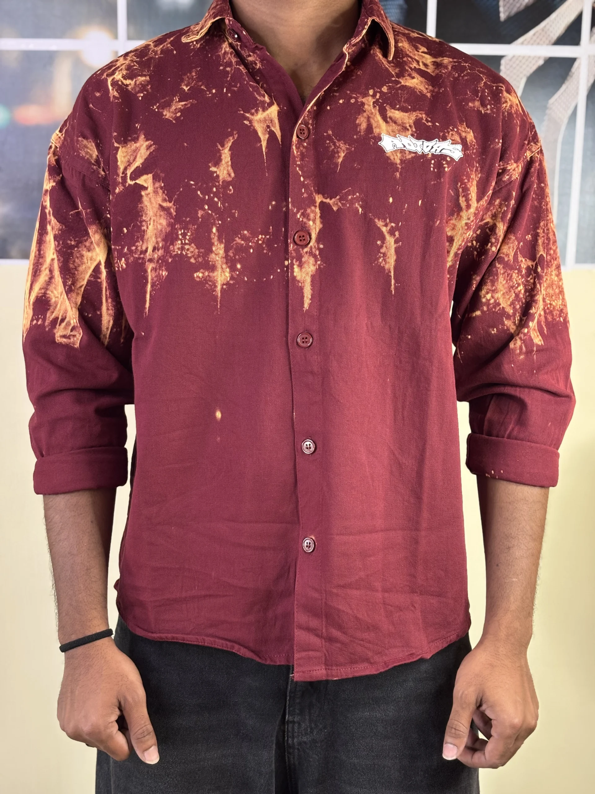 Toxic Bloom Acid-Wash Over sized maroon shirt - Image 2