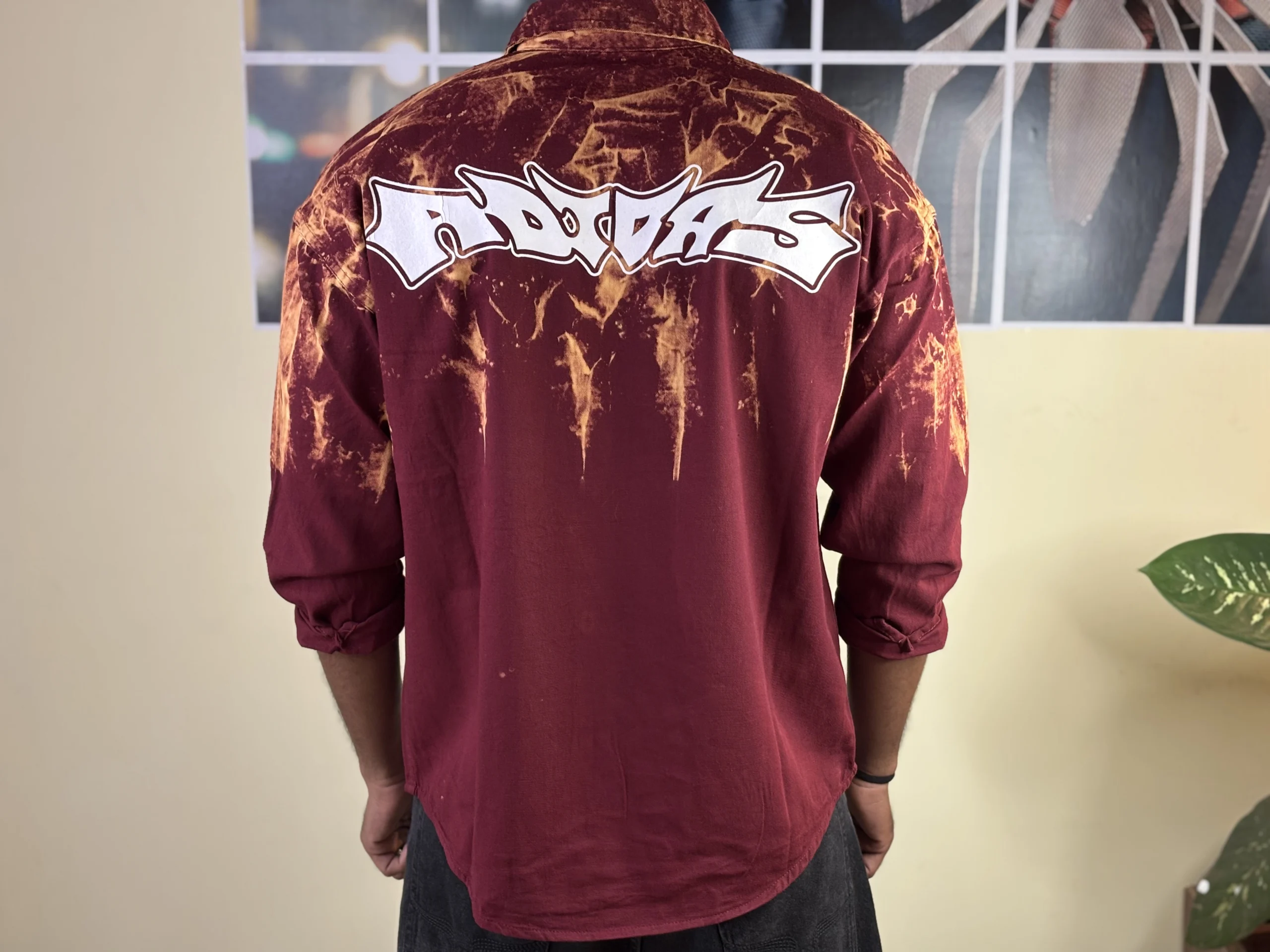Toxic Bloom Acid-Wash Over sized maroon shirt - Image 3