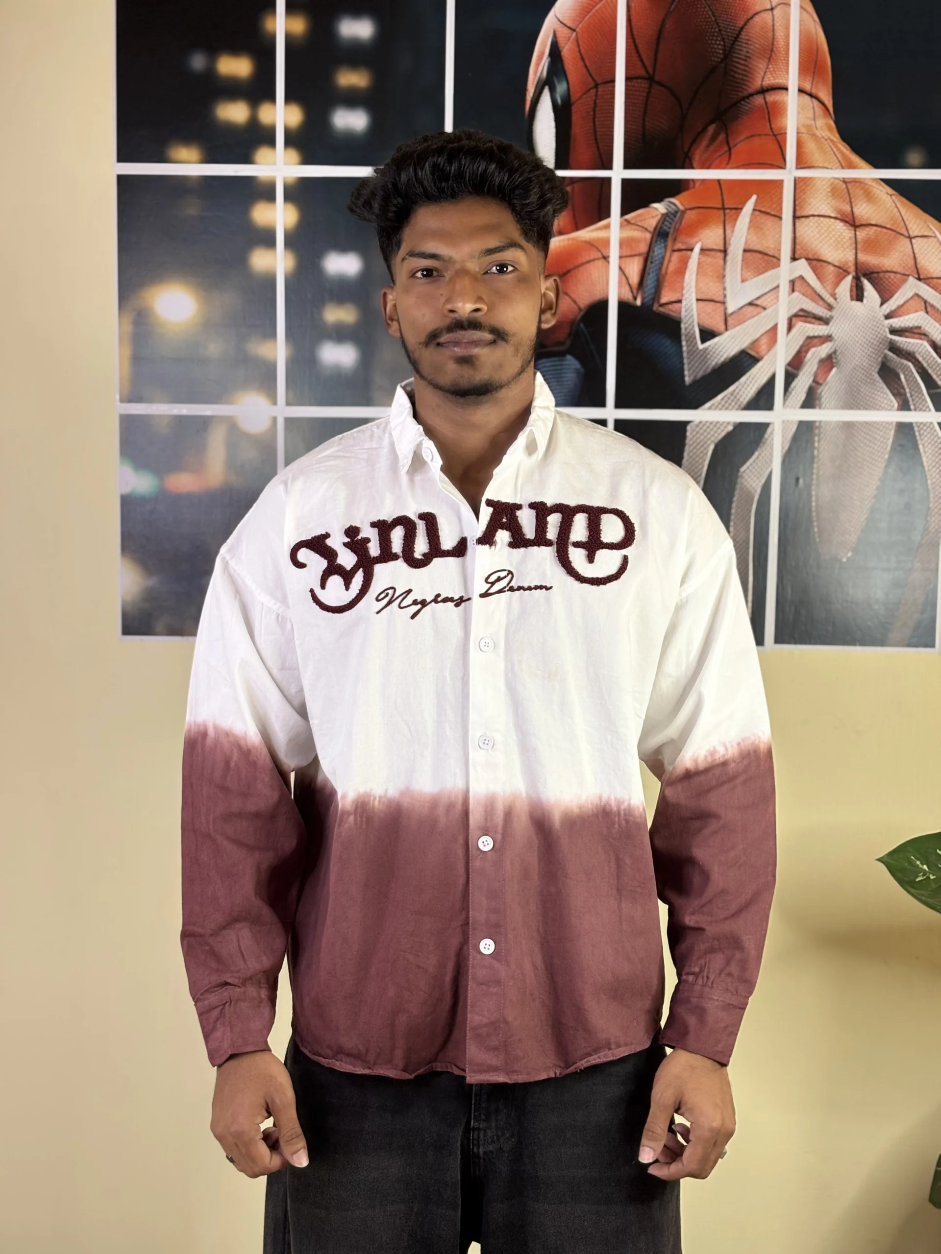 maroon & white shirt