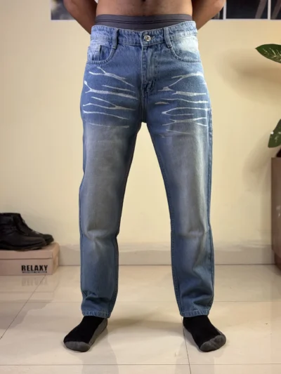 wisker wash blue jean