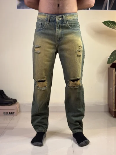 Green Shaded Knee Cut Jean